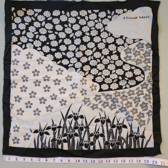 Hanae Mori Vintage Handkerchief Scarf Set Blue Black Japanese Designer AS-IS - Picture 4 of 6